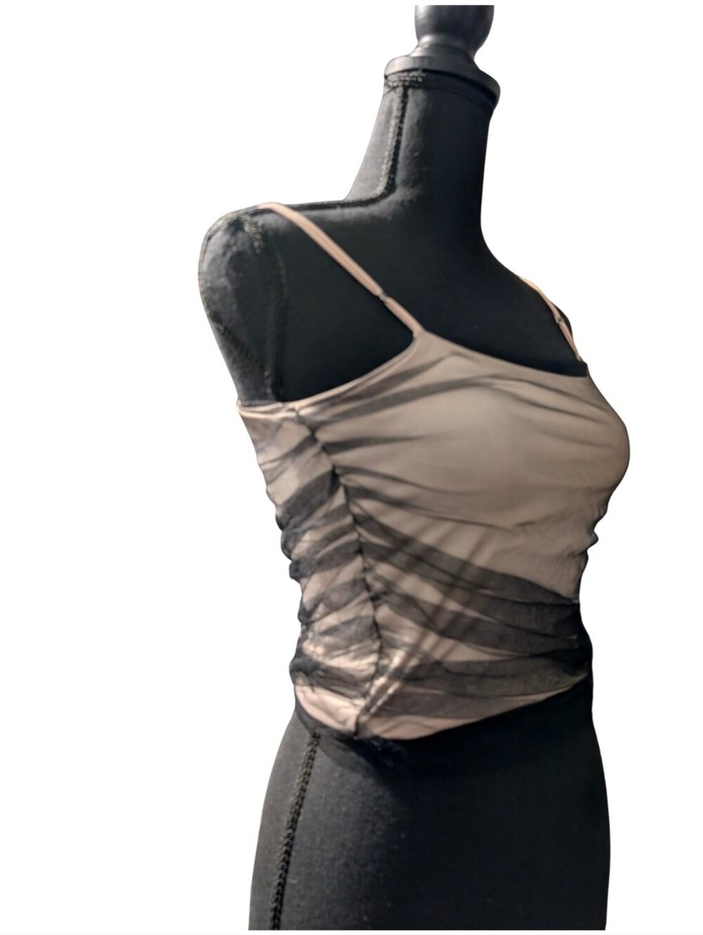 SO Black Cream Mesh Ruched Camisole Tank Top Sz 12 Y2K Coquette - Picture 2 of 9